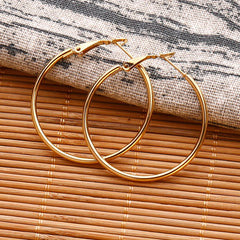 Golden Silvery Hoop Earrings Minimalist Stainless Steel 14K Plated