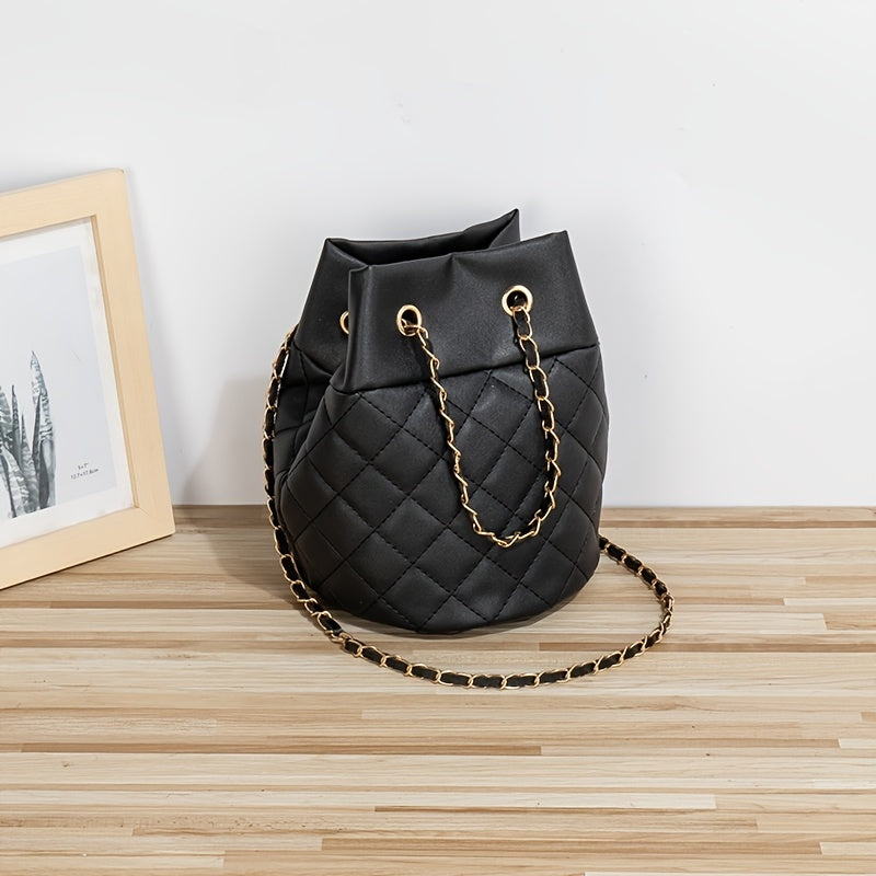 Minimalist Bucket Bag Argyle Pattern Shoulder Bag