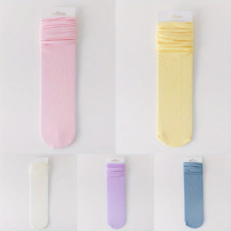 5 Pairs Solid Socks Comfy & Breathable Women's Stockings
