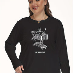 Women's Plus Gothic Skull Print Long Sleeve Lounge Top