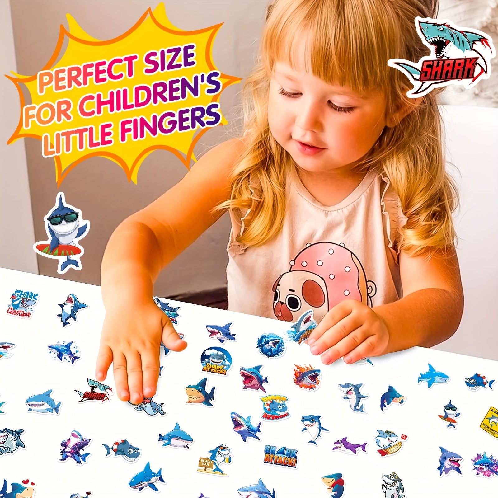 50Pcs Ocean Shark Sticker Cartoon Fierce Shark Marine Life Sticker
