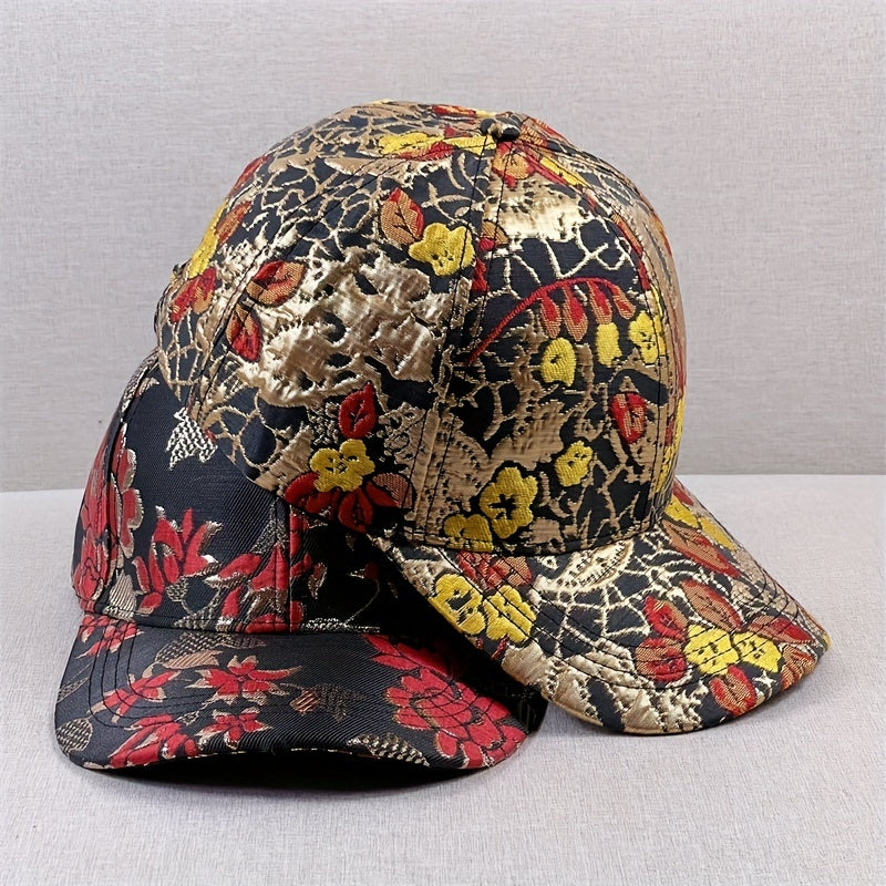 Golden Flower Embroidery Baseball Cap Dad Hat for Women