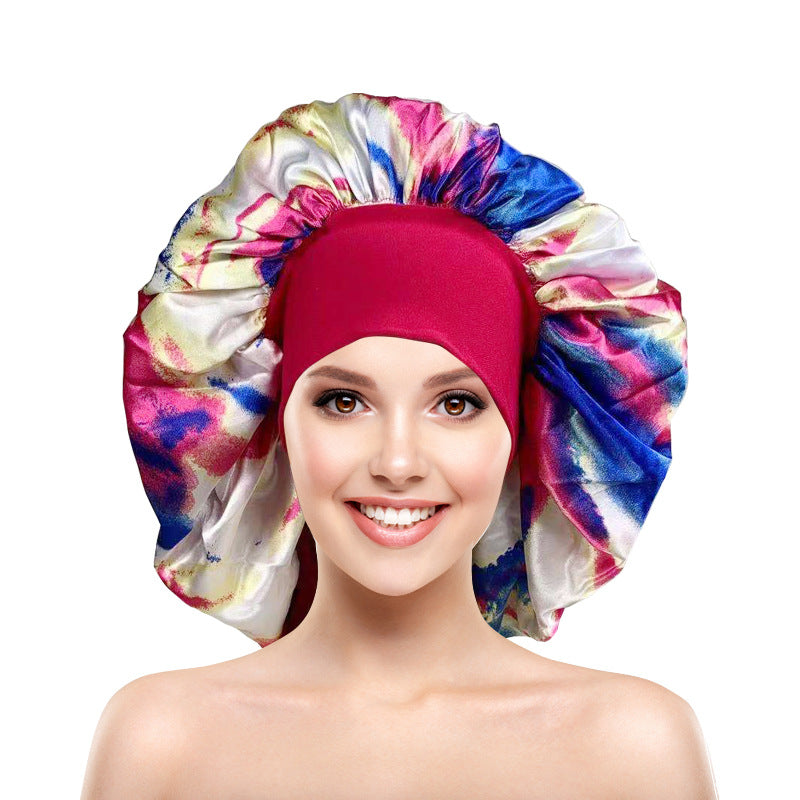 Colorful Tie Dye Bonnet Large Satin Sleep Turban Cap
