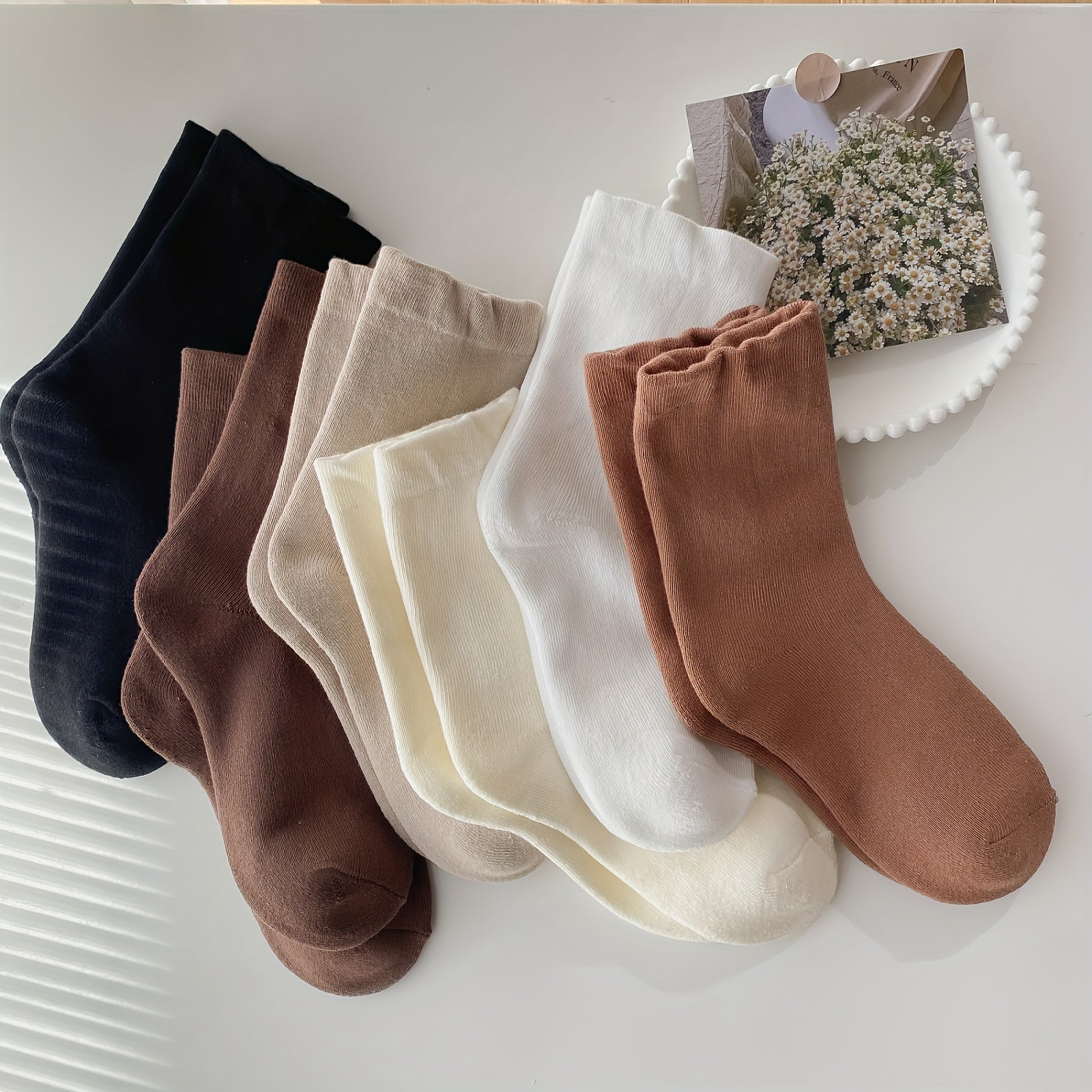 6 Pairs Solid Mid Tube Socks Women's Stockings