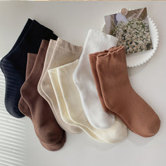 6 Pairs Solid Mid Tube Socks Women's Stockings