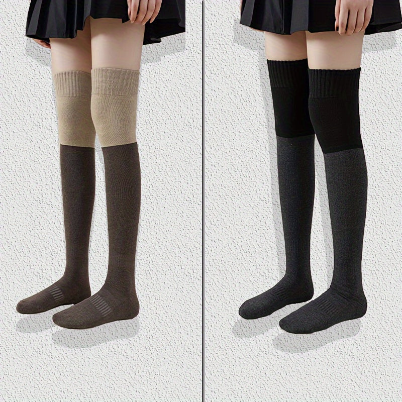 3 Pairs Colorblock Thigh High Socks Over The Knee Stockings