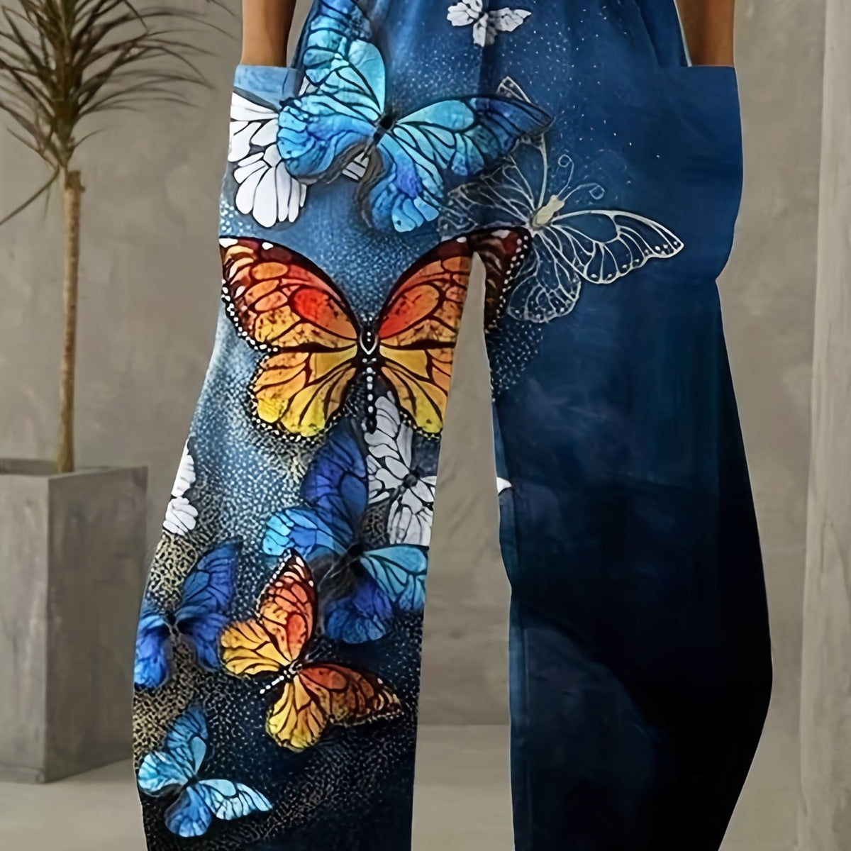 Butterfly Print Wide Leg Pants Casual Loose Pants For Spring & Summer