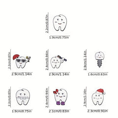7pcs Love Tooth Care Funny Expression Christmas Hat Brooch Holiday Gift