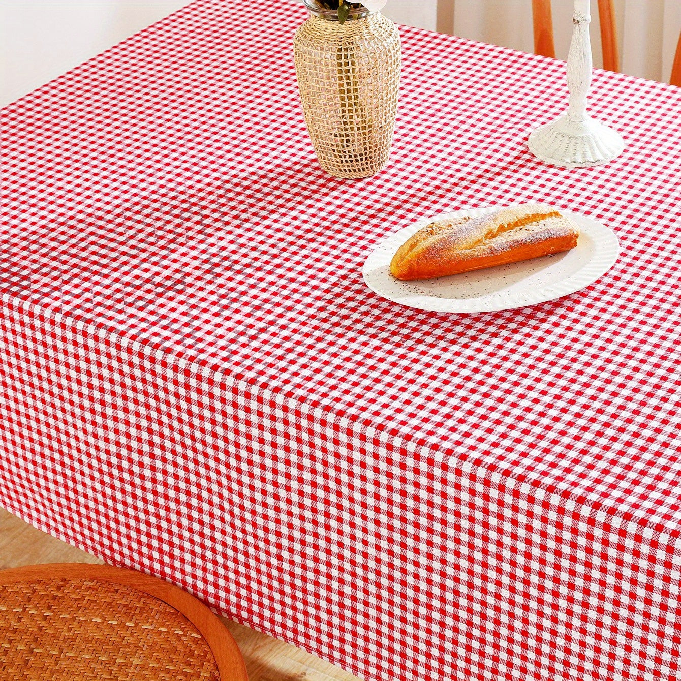 Summer Plaid Tablecloth Red, Rectangular Cover for Weddings, Durable
