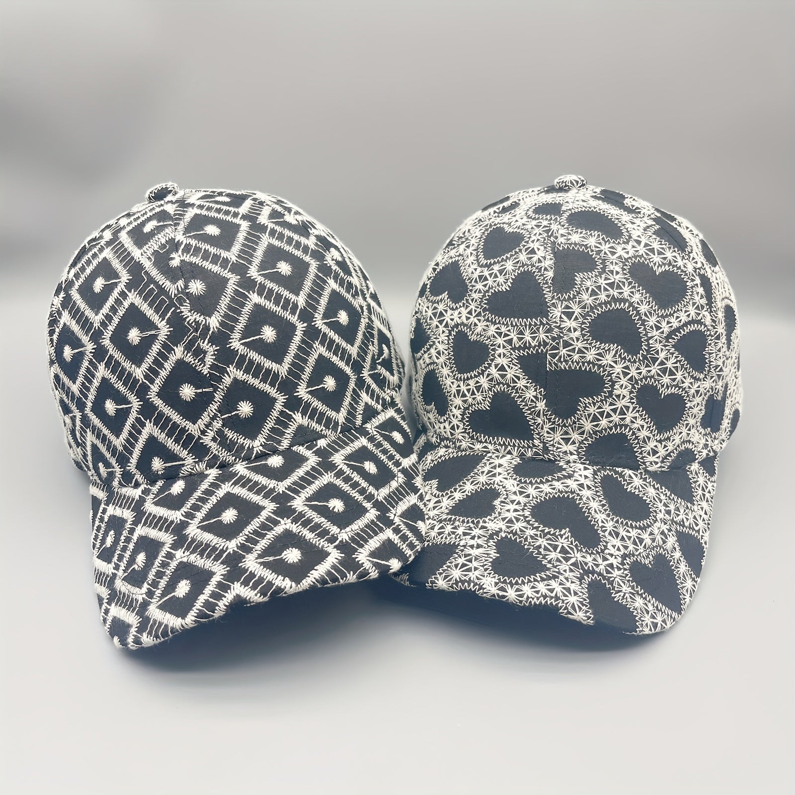 Geometric Embroidery Baseball Cap Heart Dot Pattern Dad Hats