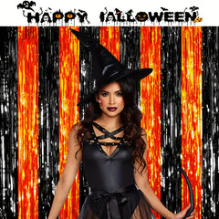 Halloween Foil Fringe Curtain & Orange Tinsel Decoration 100x200cm