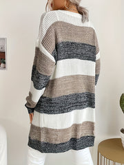  Colorblock Long Sleeve Open Front Cardigan