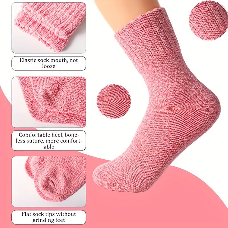 5 Pairs Thick Knit Socks Warm Mid Tube Stockings