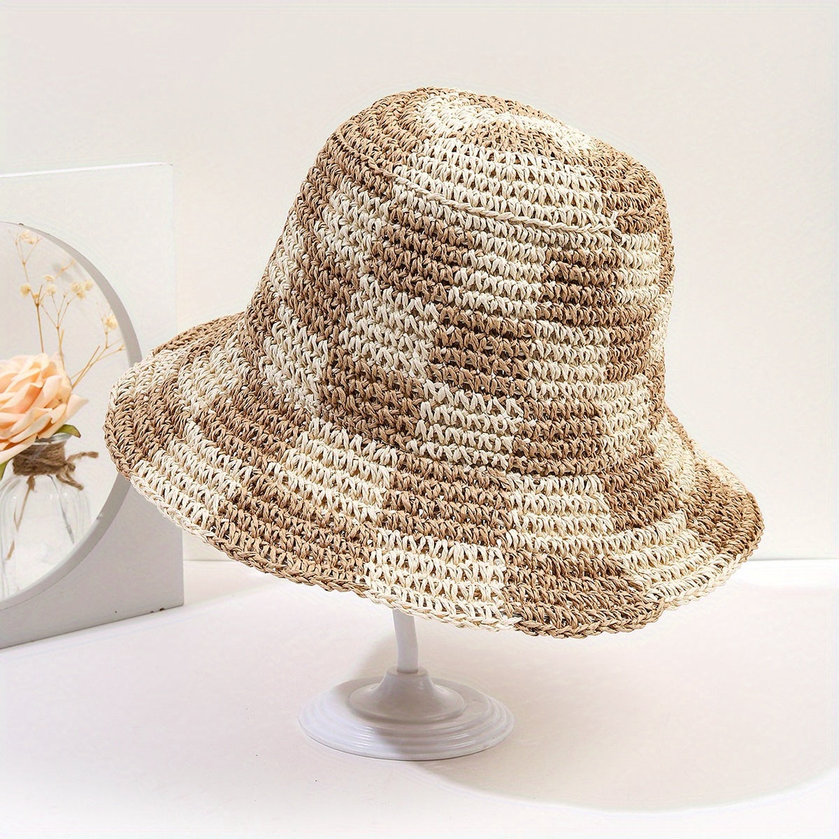 Crochet Bucket Hat Straw Sun Hat Breathable Travel Beach Hats