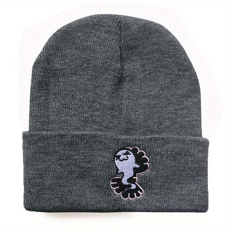 Y2K Cartoon Beanie Ghost Mermaid Embroidered Knitted Hat Unisex