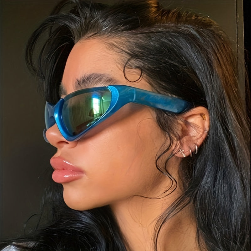 Y2K Wrap Around Sunglasses Cyberpunk Mirror Lens UV400