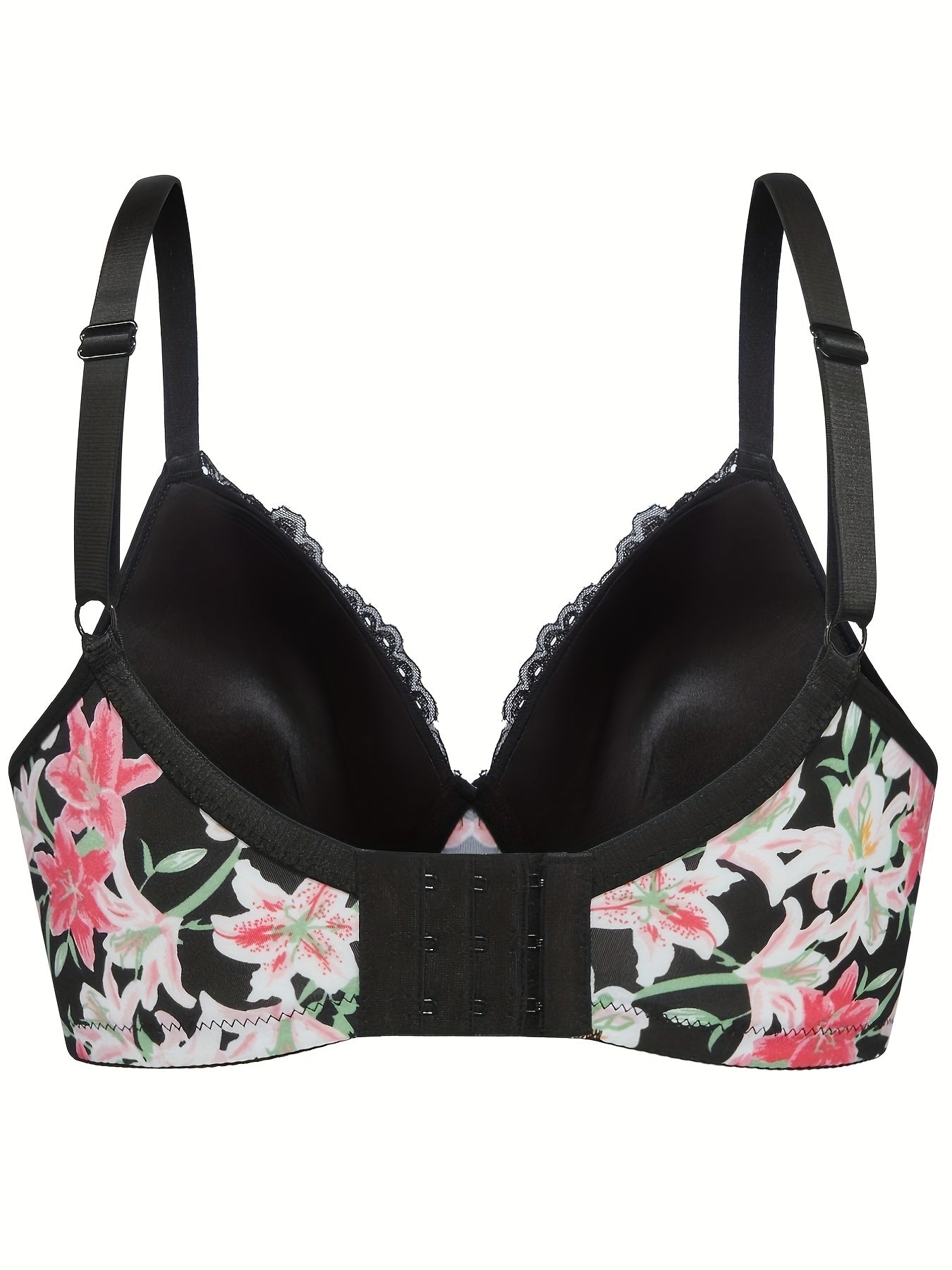  Sexy Bra Women's Plus Floral Print Lace Trim Underwire Molded Cup Bra