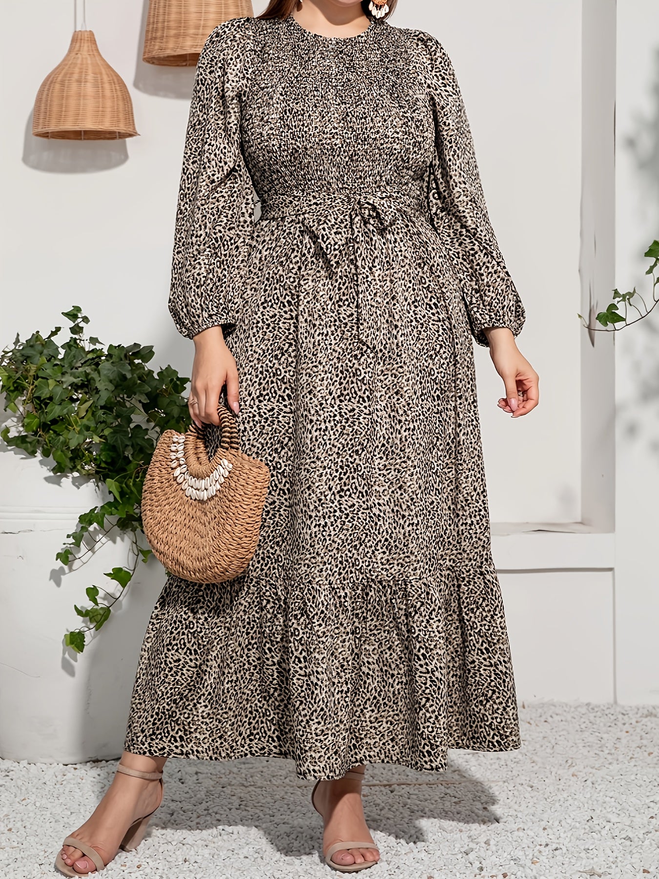  Ditsy Floral Print Lantern Sleeve Maxi Dress