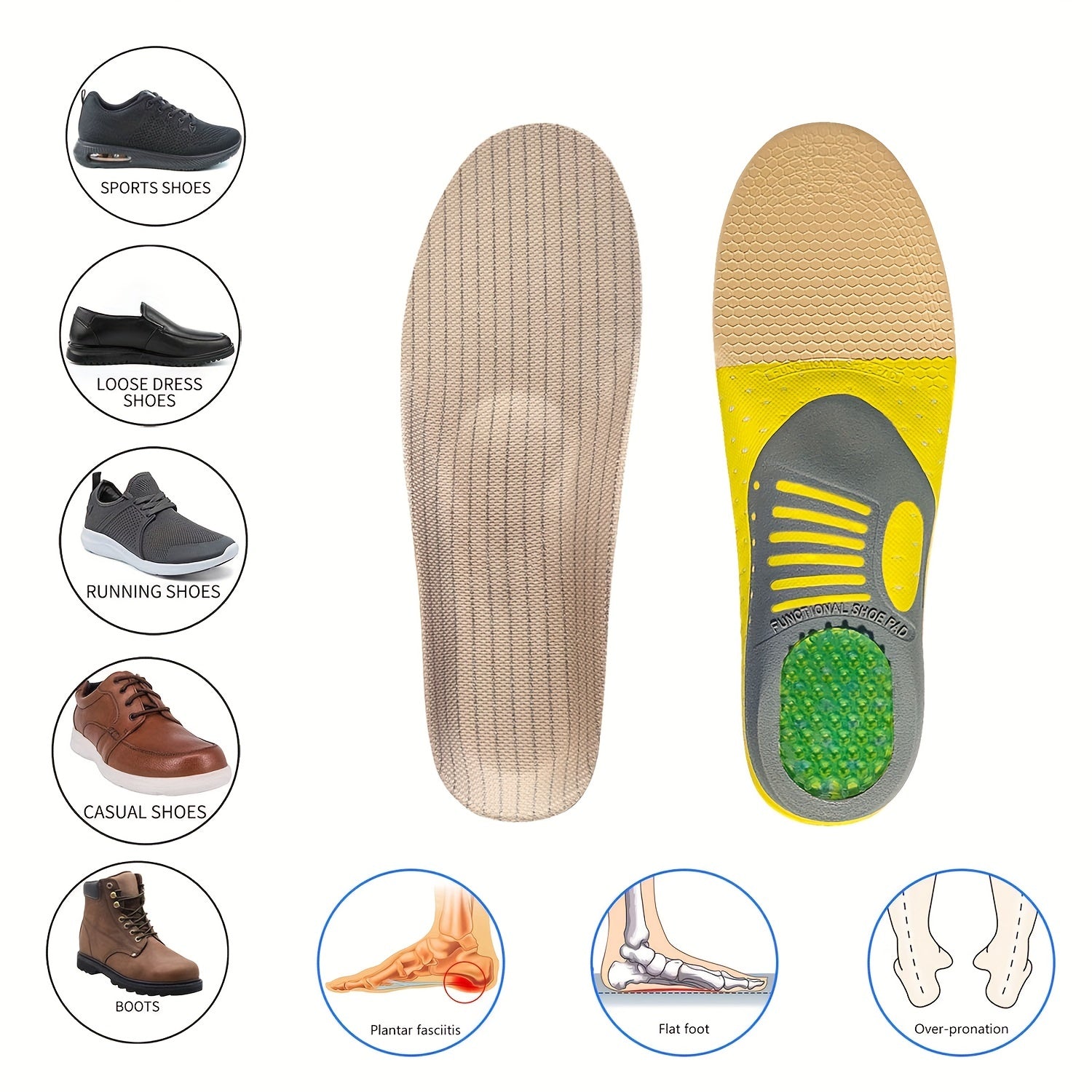 Shock Absorbing Insoles for All Comfort and Support Unisex