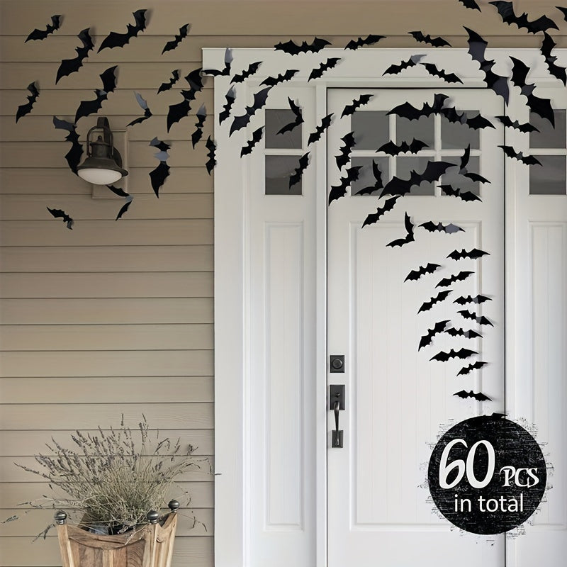 60 Halloween Bat Decorations 4 Sizes Realistic Scary Bat Stickers Home Decor