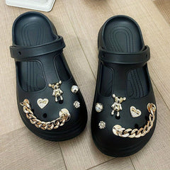 Women's Bear Charms Platform Clogs Cut out Closed Toe Non Slip Sandals