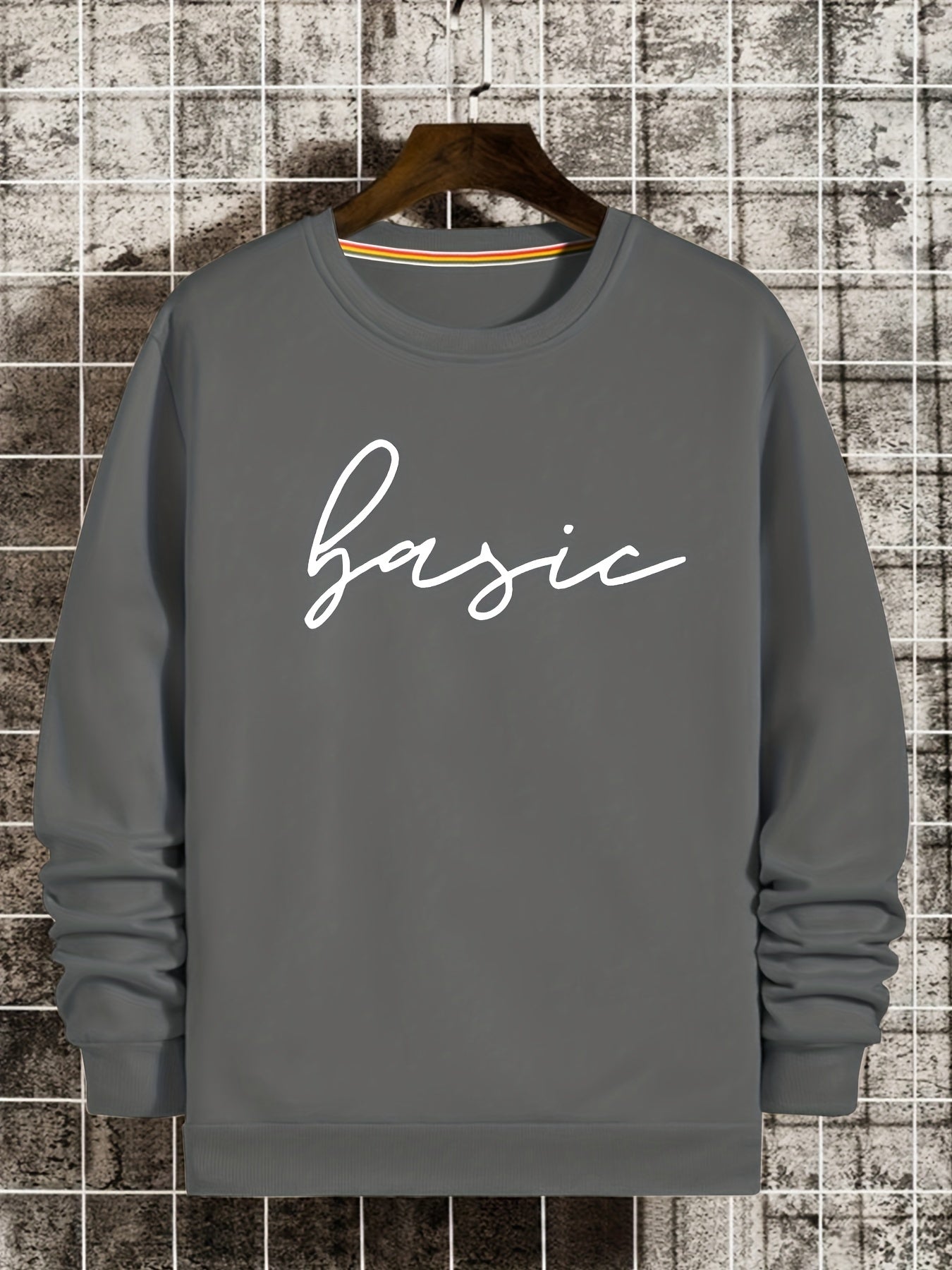 Letter Print Sweatshirt Men's Casual Graphic Pullover for Autumn Winter