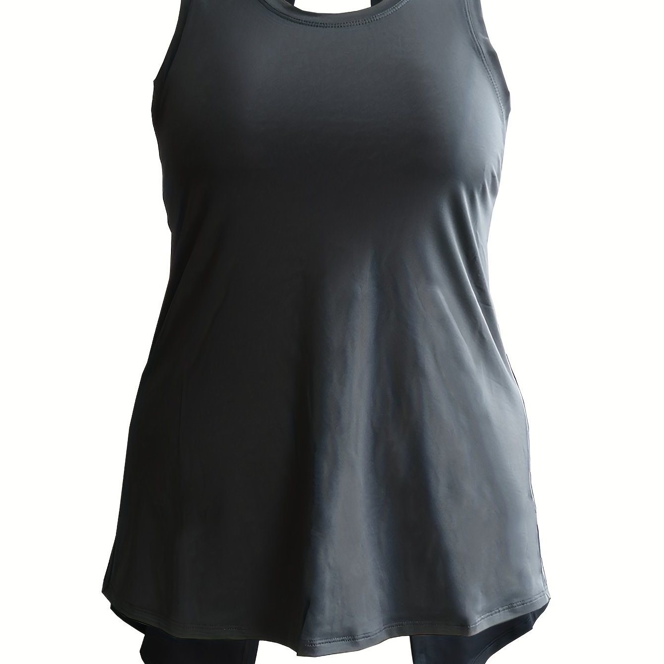  Sports Top Women's Plus Solid Round Neck Cut Out Split Back