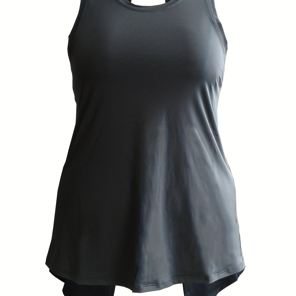  Sports Top Women's Plus Solid Round Neck Cut Out Split Back