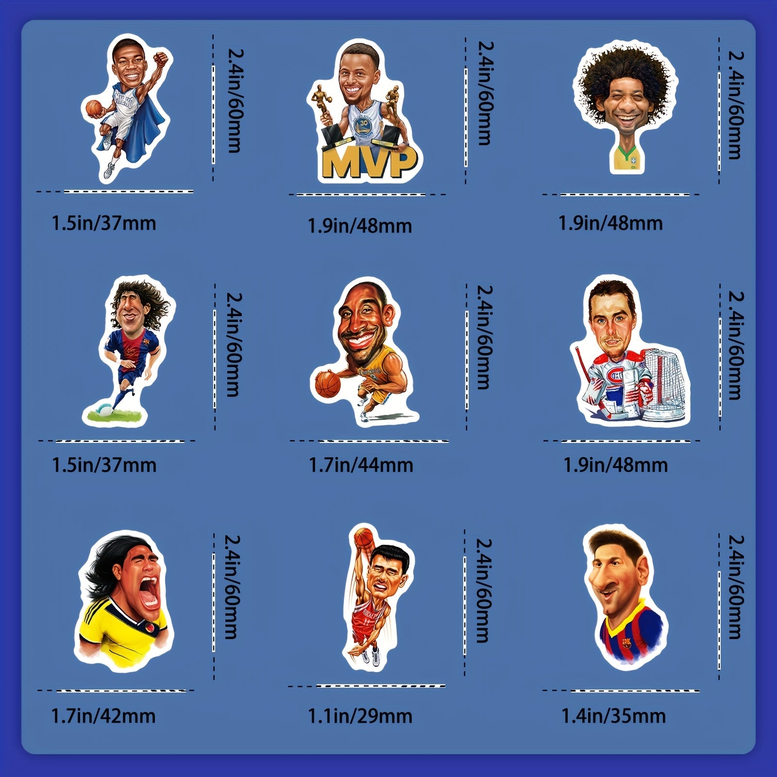 50pcs Sports Star Stickers Decals Variety for Water Bottle Laptop