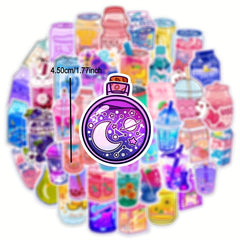 50Pcs Cartoon Drink Theme Waterproof Vinyl Stickers - Teens Girls Kids Gift