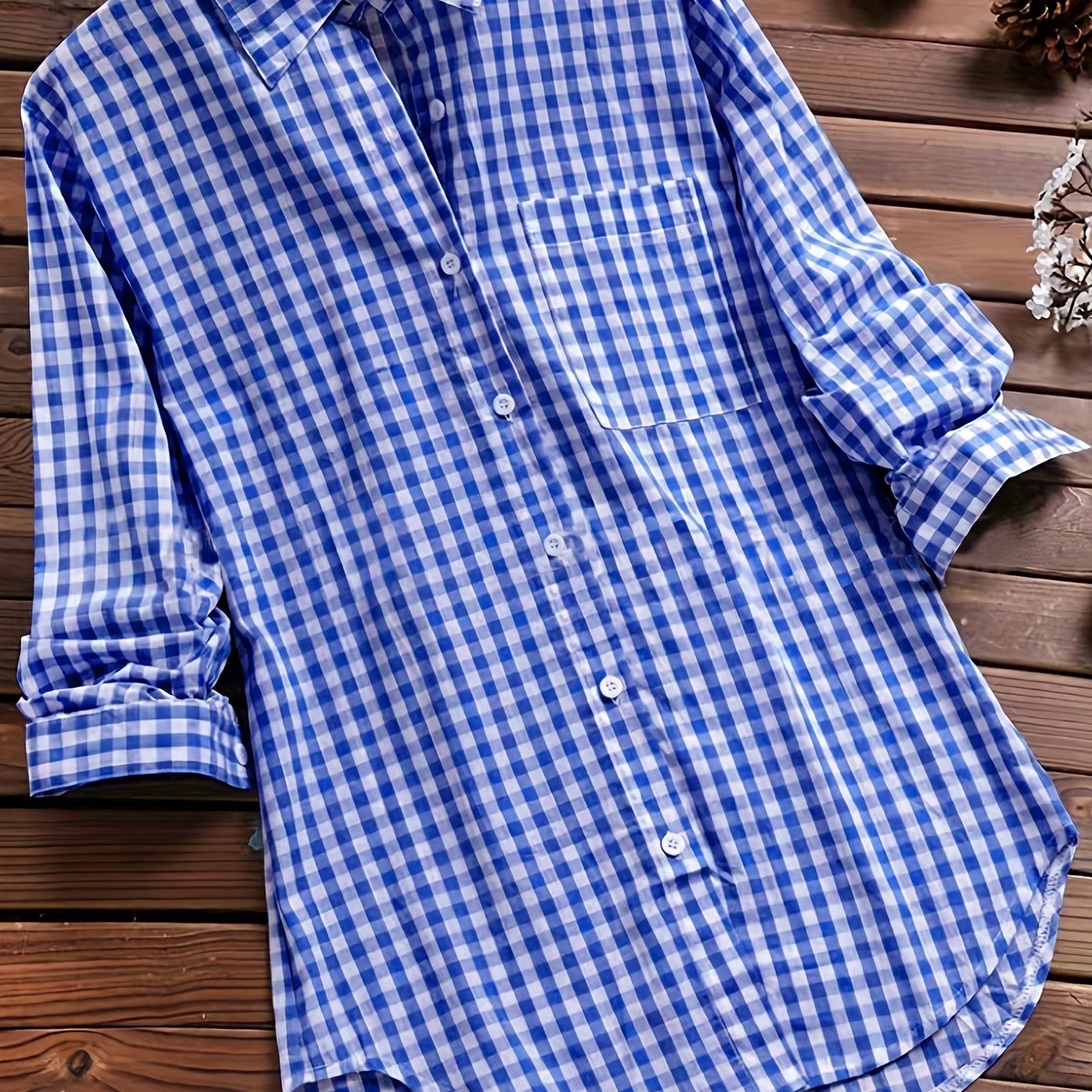  Gingham Print Long Sleeve Shirt