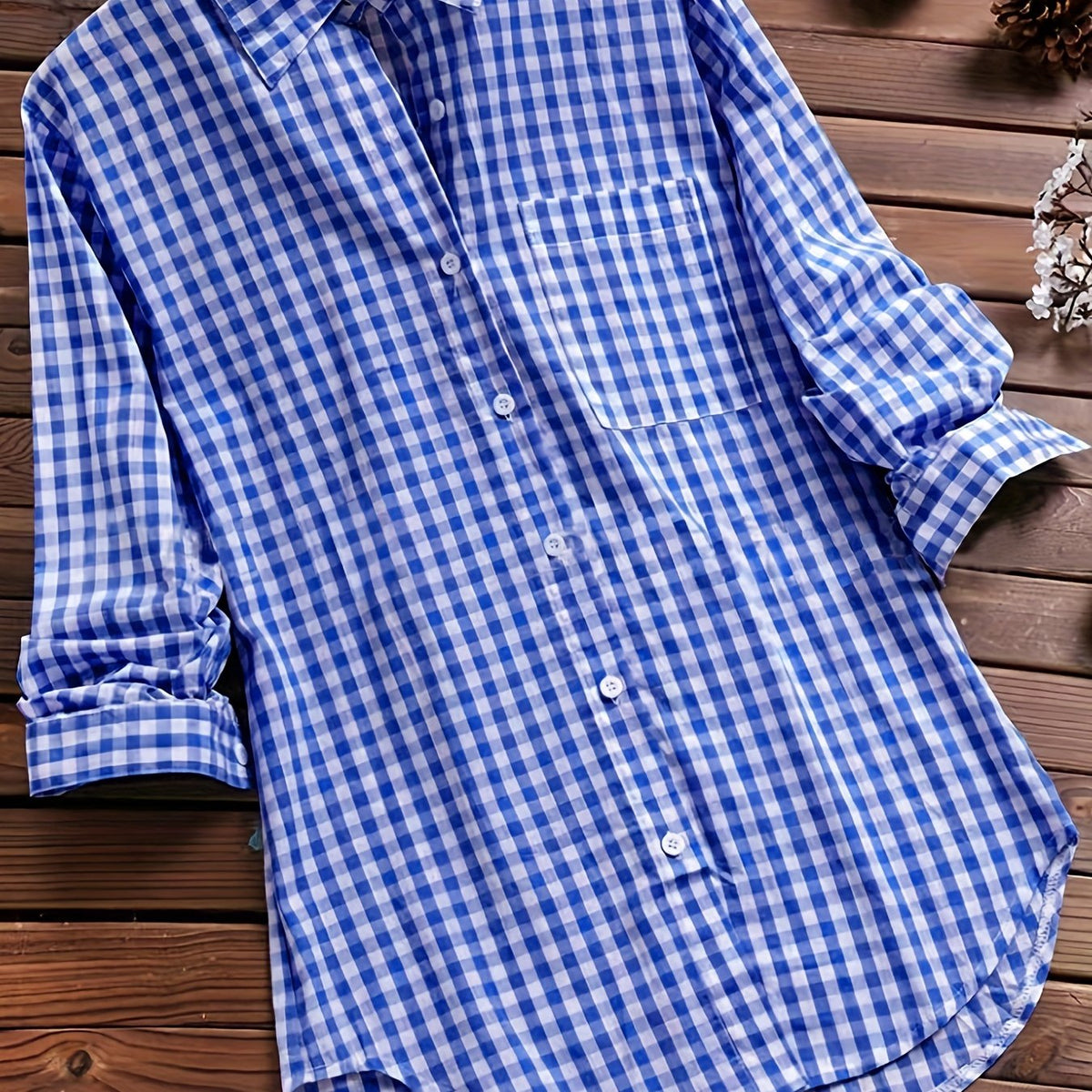  Gingham Print Long Sleeve Shirt