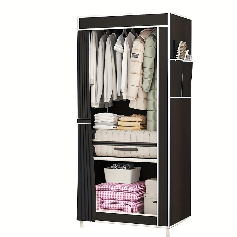 2 Layer Clothes Storage Cabinet With Dustproof Curtain Plastic Storage Rack
