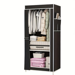 2 Layer Clothes Storage Cabinet With Dustproof Curtain Plastic Storage Rack