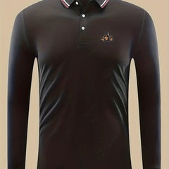 Men's Dog Print Lightweight Long Sleeve Polo Shirt