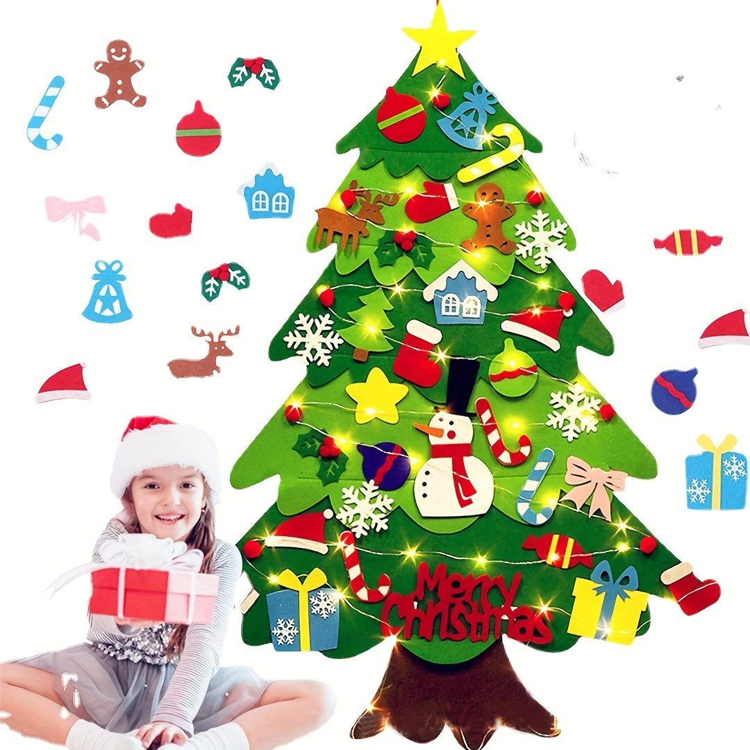 32pcs DIY Felt Christmas Tree Set String Lights Wall Decorations Craft Kit