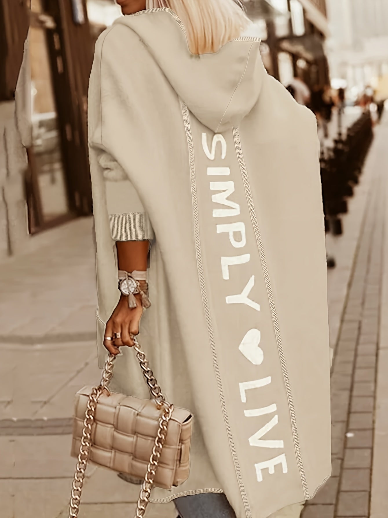 Women's Plus Letter & Heart Print Hooded Cardigan
