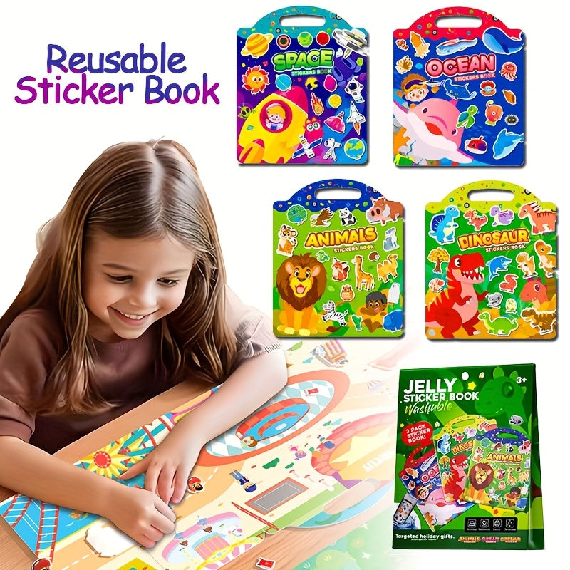 Waterproof Reusable Sticker Book for Kids - Dinosaur Animals Space Vehicles Ocea