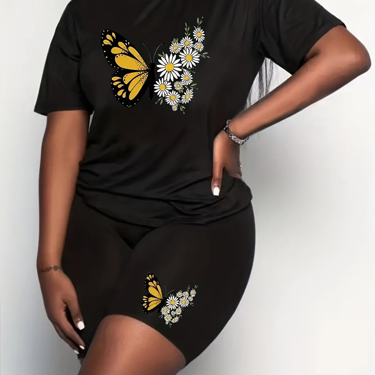 Butterfly Print Tee & Shorts 2 Piece Set