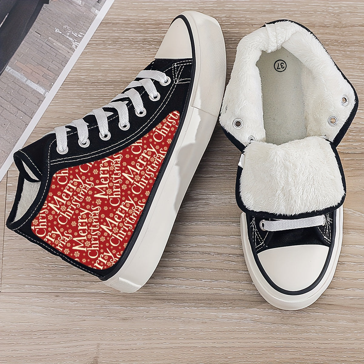 Merry Christmas Plush Lined Chunky Canvas Sneakers