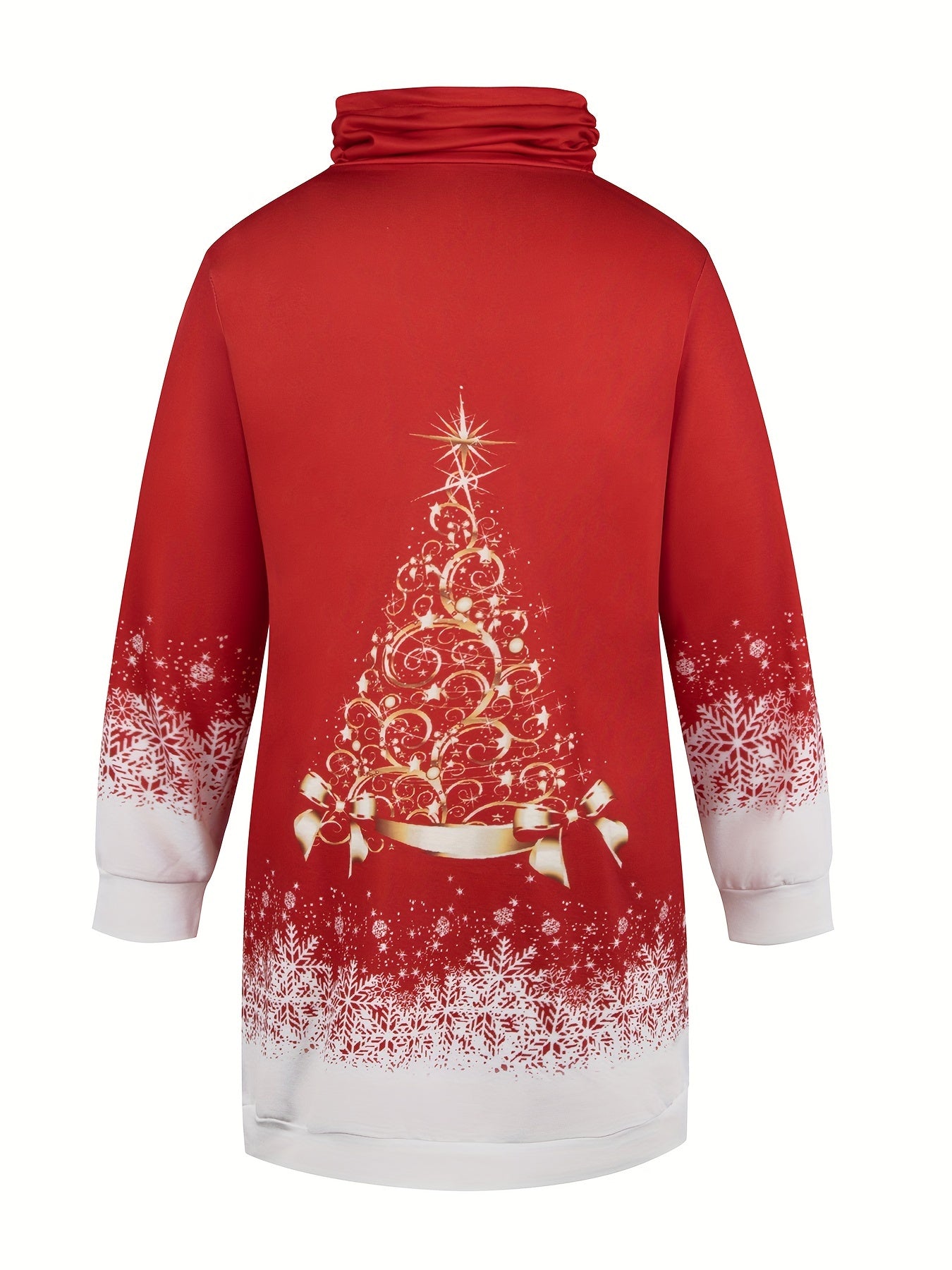  Colorblock Tree Print Long Sleeve Dress