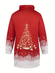  Colorblock Tree Print Long Sleeve Dress
