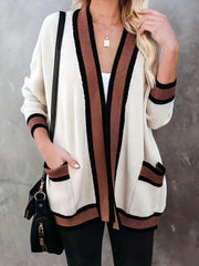  Colorblock Stripe Cardigan Long Sleeve with Pockets