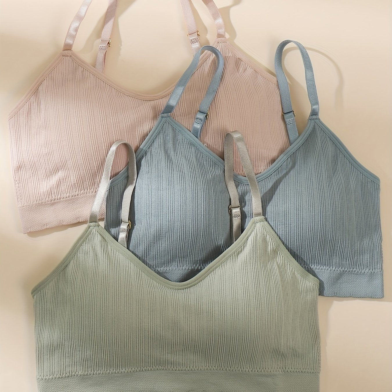 3pcs Solid Wireless Bras Comfy & Breathable Sports Intimates Bra