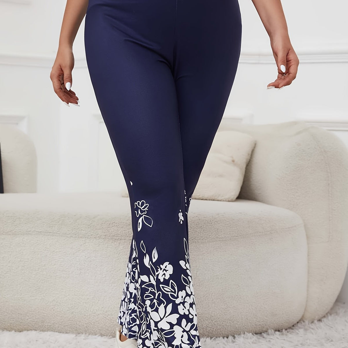  Floral Print Elastic Trousers
