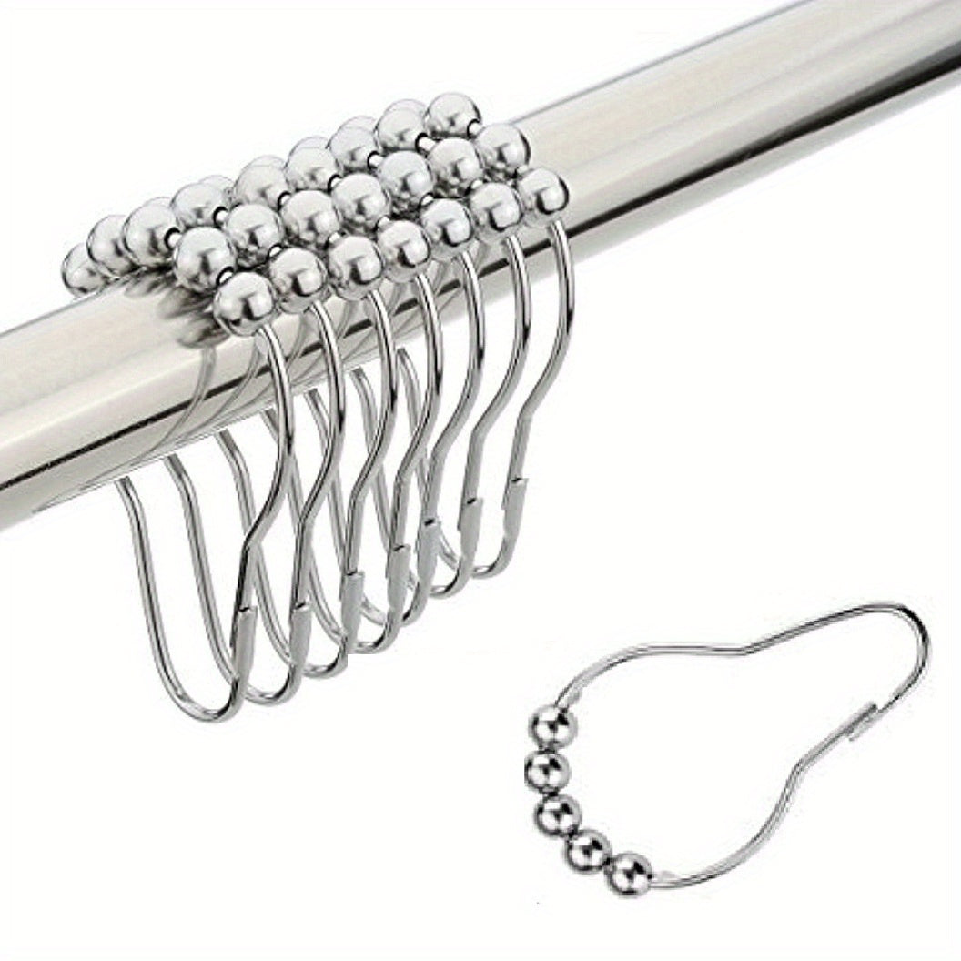 12pcs Stainless Steel Shower Curtain Hooks Rings Bathroom Accessories