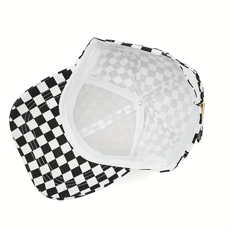 Men's Checkerboard Baseball Cap Soft Top Summer Sun Hat
