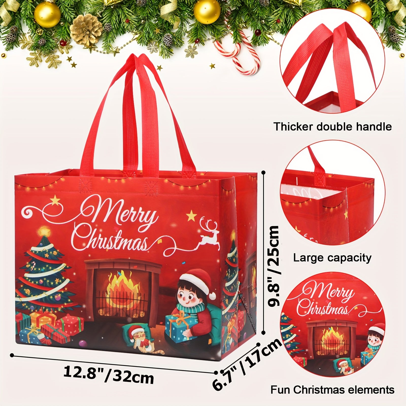 12pcs Christmas Gift Bags Large Xmas Party Favors Tote Bags With Handles