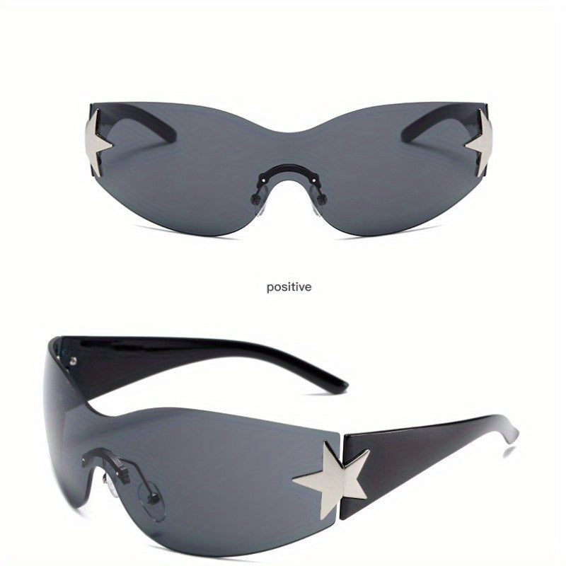 Rimless Y2K Sunglasses Women Oversized UV400 Futuristic Wrap Around