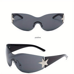Rimless Y2K Sunglasses Women Oversized UV400 Futuristic Wrap Around